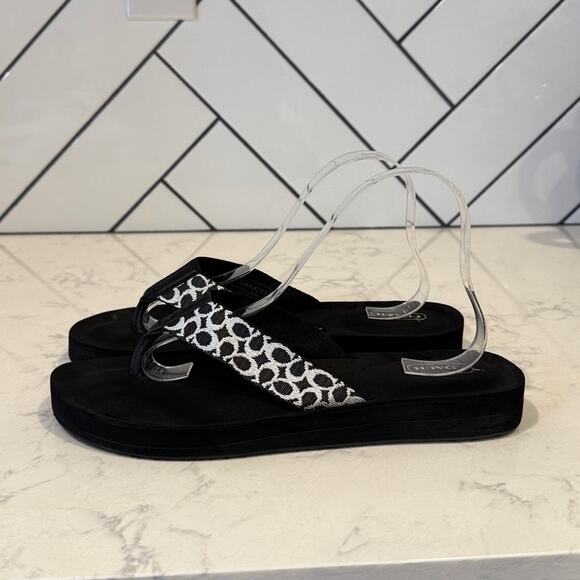 Coach Jessalyn Signature Monogram Black Flip Flops Sandals thick sole Y2K preppy - Picture 1 of 10